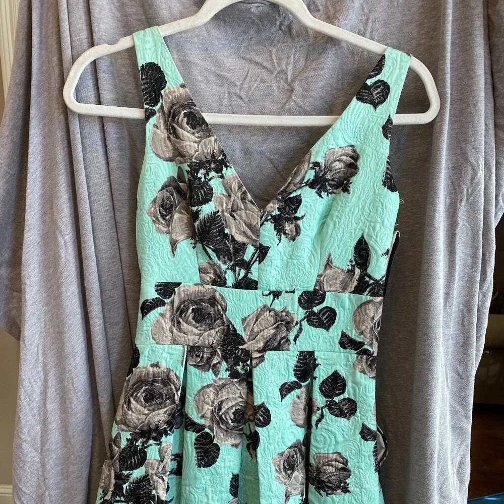Topshop Mint Green Embossed Floral Print Fit And Flare Backless Dress Size 2 - Picture 1 of 9